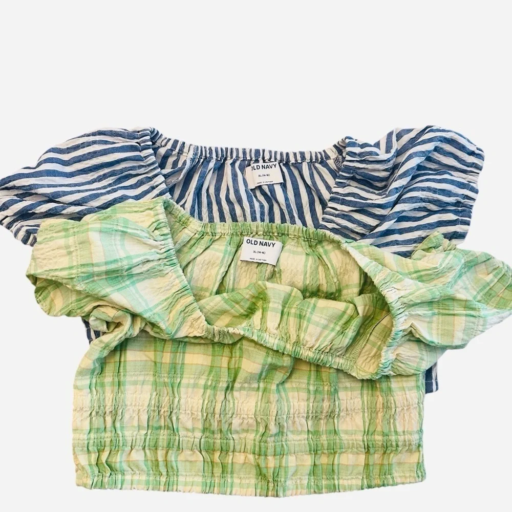 Old Navy Gap Smocked Crop Top Shirt Puff Short Sleeves Girls XL 14/16